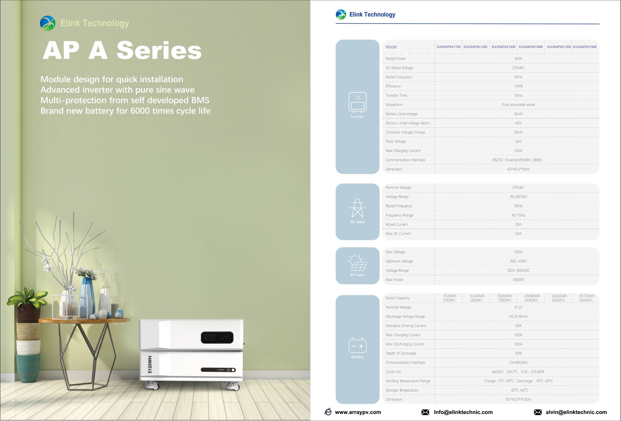 APA5.12kwh 51.2V 100Ah Stacked Energy Storage