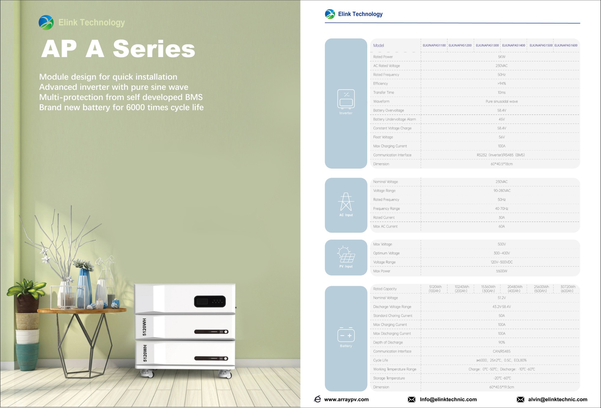 APA10.24kwh 51.2V 200Ah Stacked Energy Storage