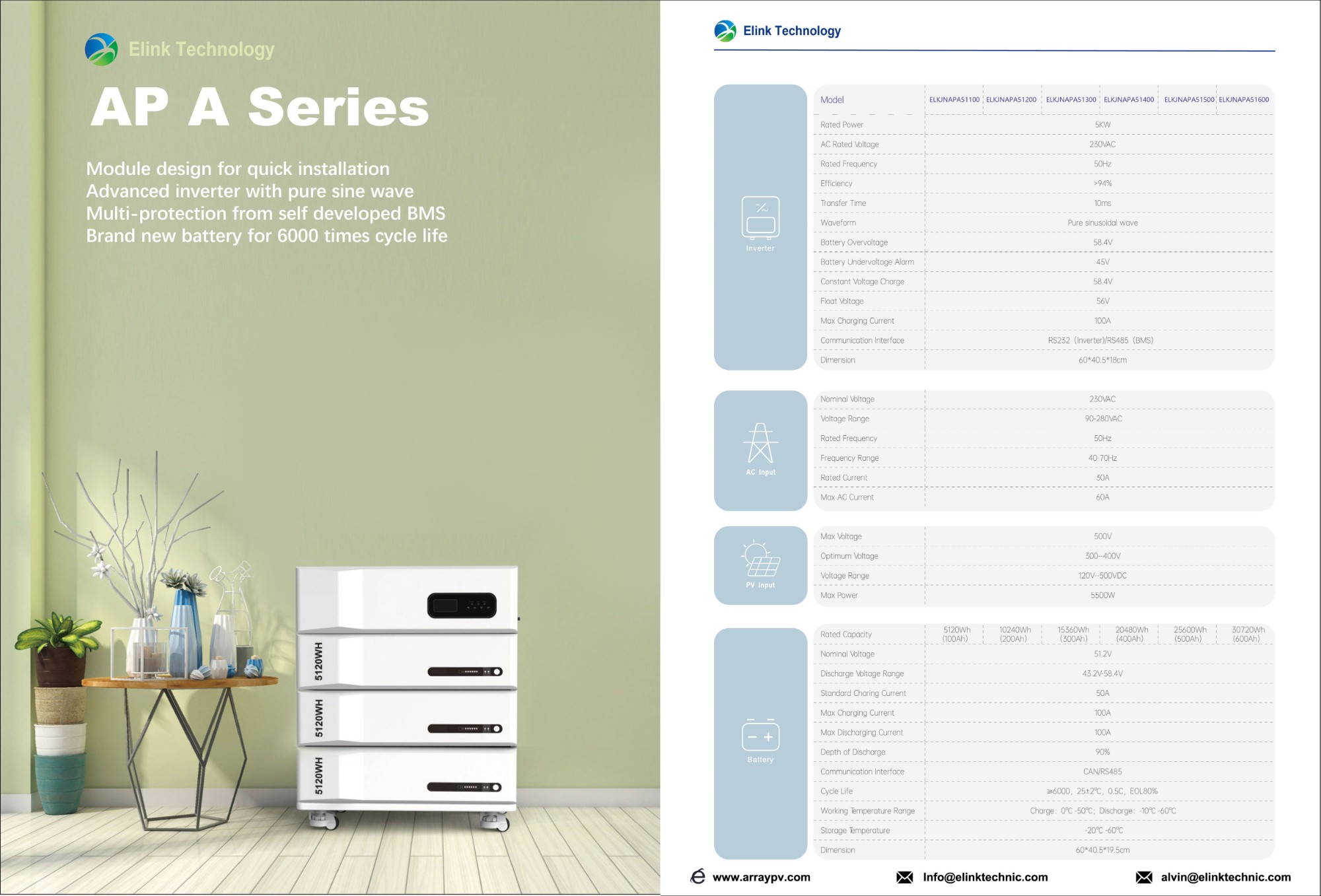 APA 15.36kwh 51.2V 300Ah Stacked Energy Storage