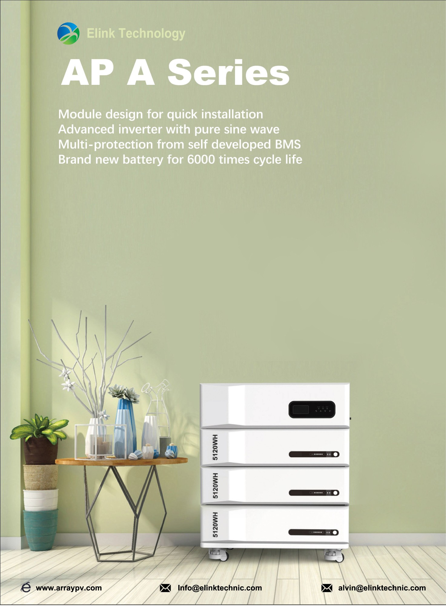 APA 15.36kwh 51.2V 300Ah Stacked Energy Storage