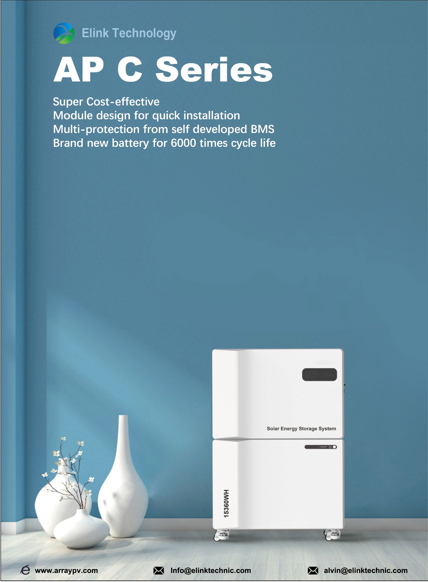 APC 15.36kwh(10kw) 51.2V 300Ah Stacked Energy Storage