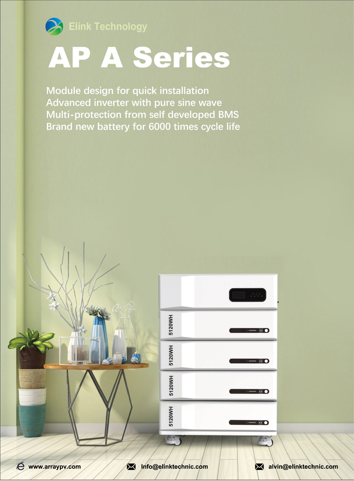 APA 20.48kwh 51.2V 400Ah Stacked Energy Storage