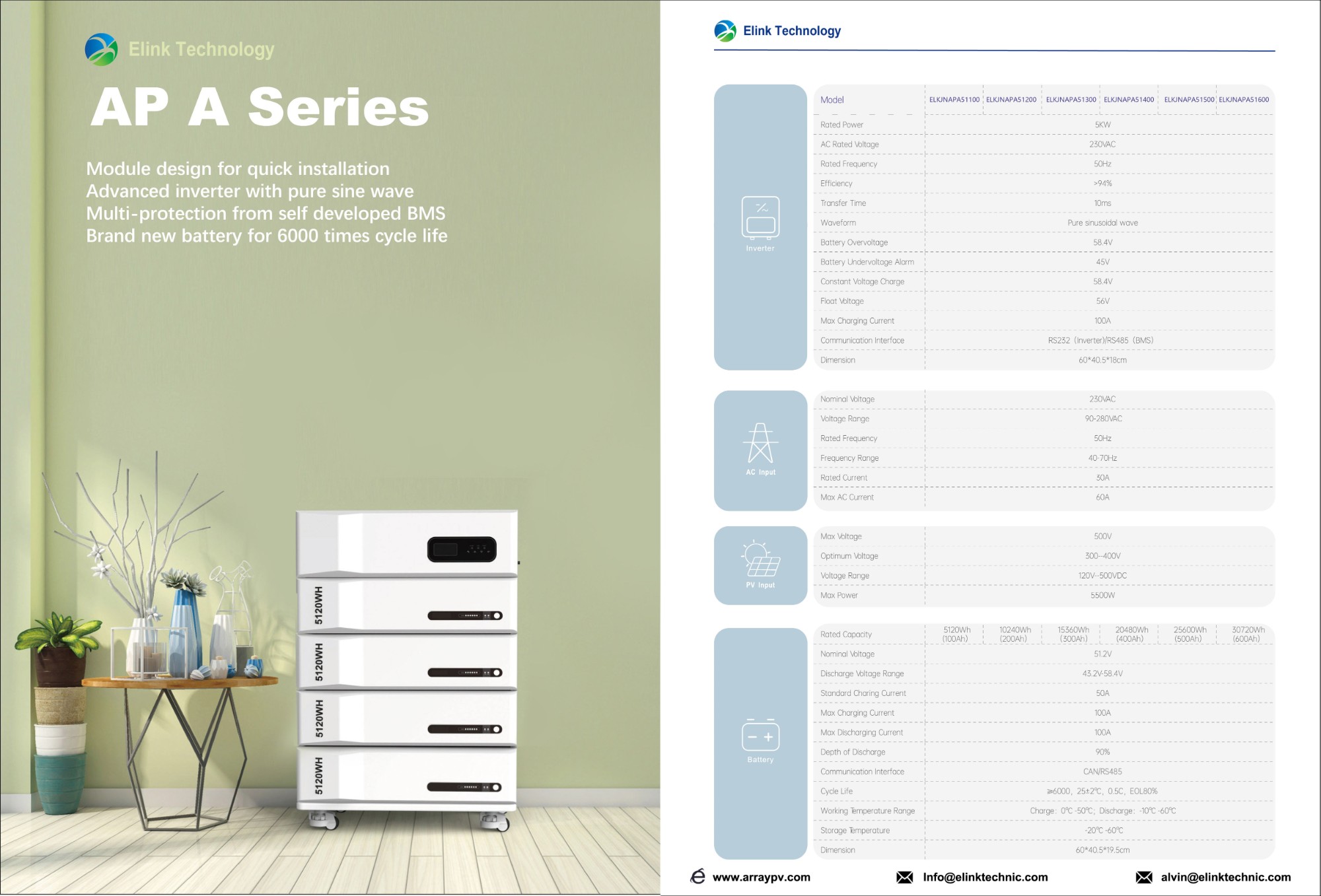APA 20.48kwh 51.2V 400Ah Stacked Energy Storage