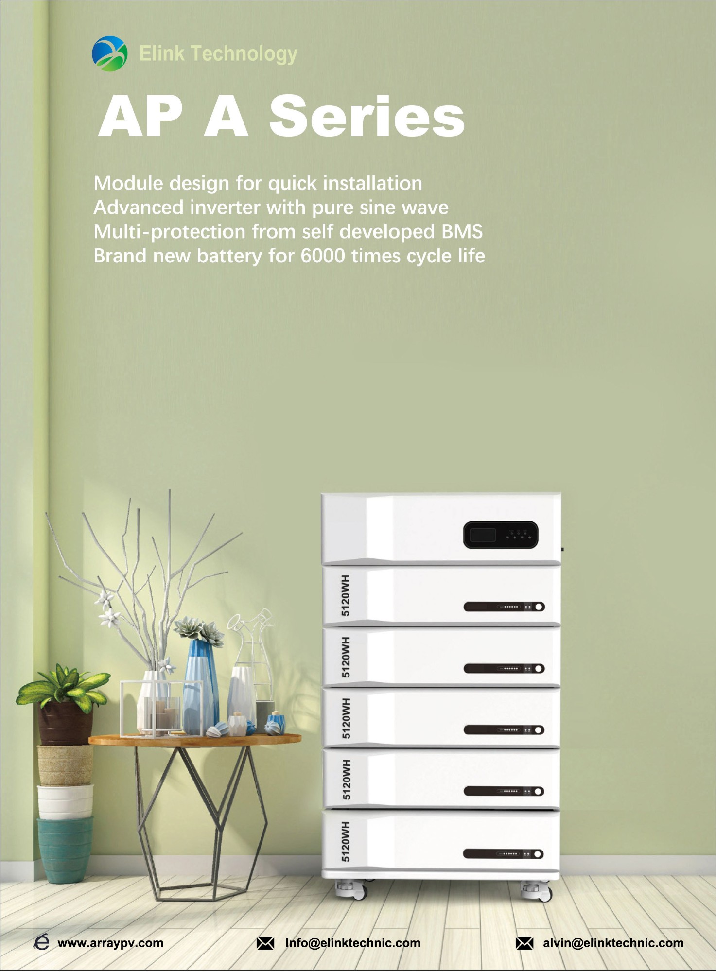 APA 25.6kwh 51.2V 500Ah Stacked Energy Storage