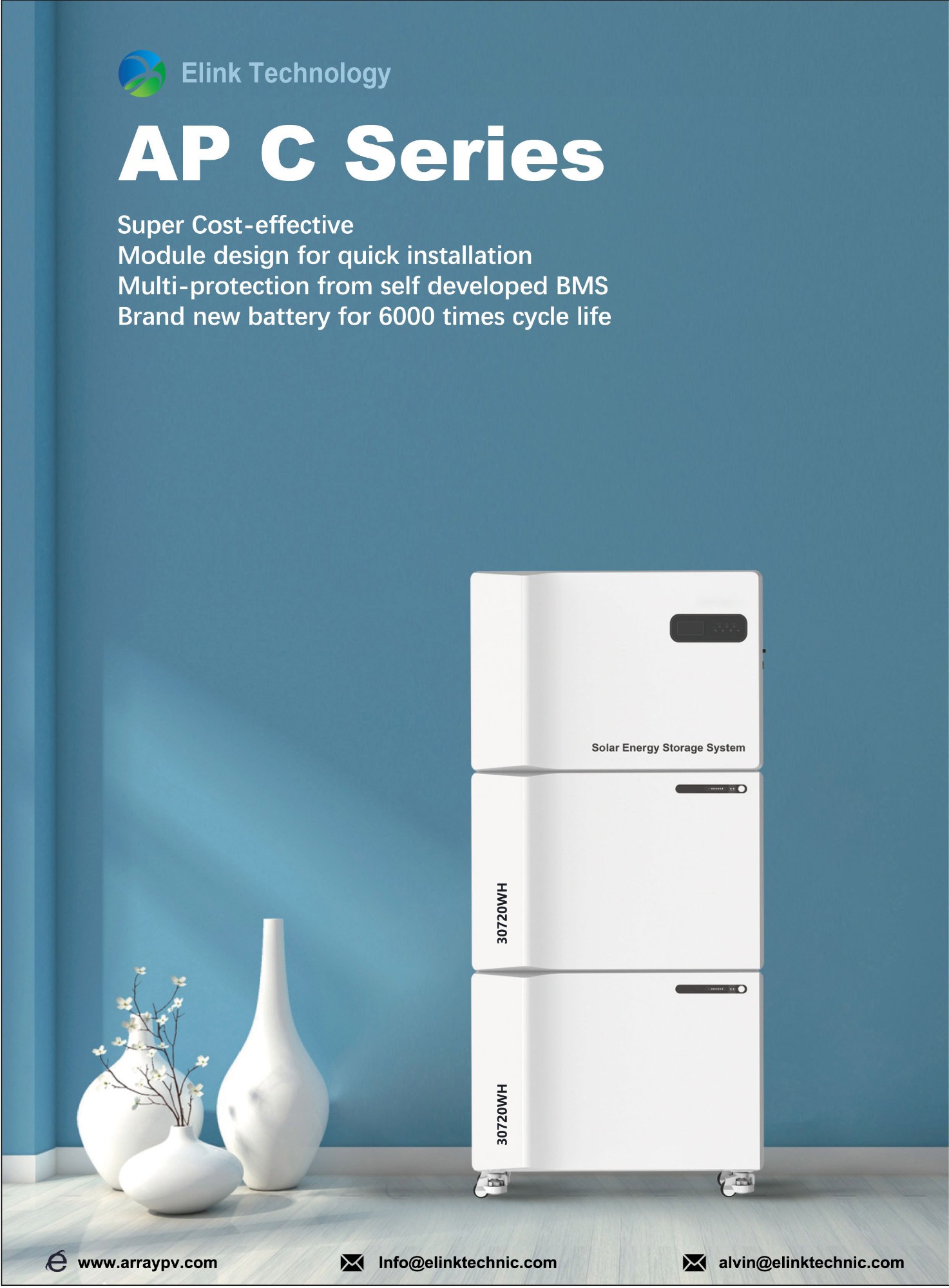 APC 15.36kwh(10kw) 51.2V 600Ah Stacked Energy Storage